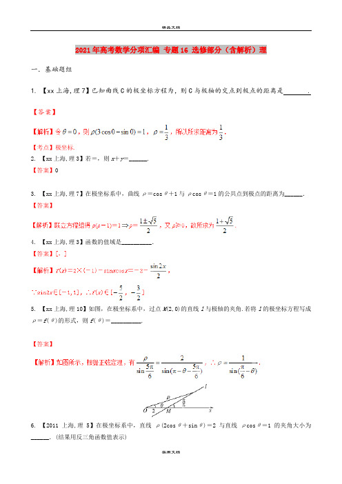 2021年高考数学分项汇编 专题16 选修部分(含解析)理