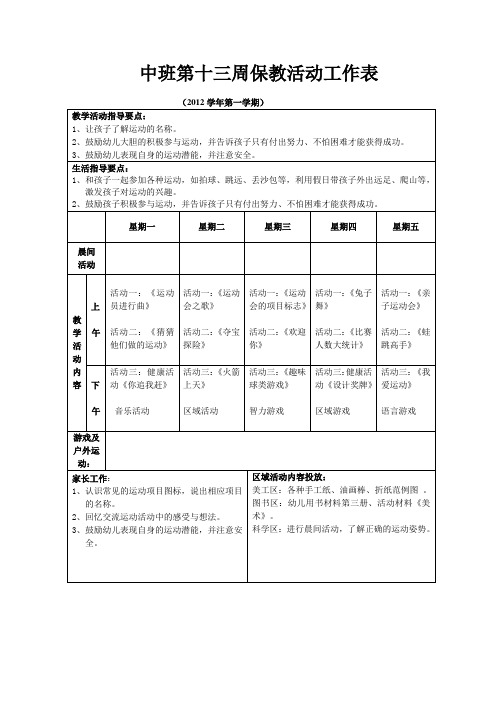 中班第13周计划