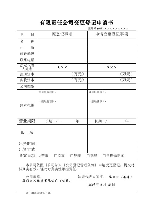公司法定代表人变更登记示范文本-股东会决议等示范文本(设执行董事)-表格填写示范