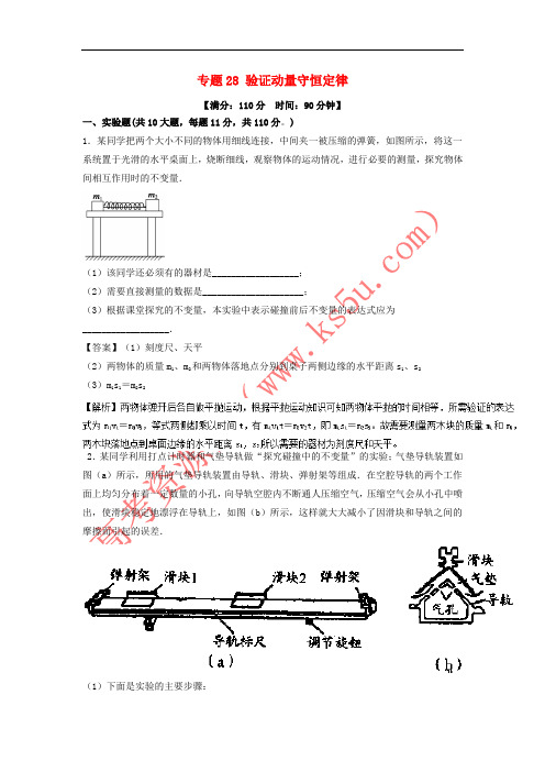 2018年高考物理一轮复习 专题28 验证动量守恒定律(测)(含解析)