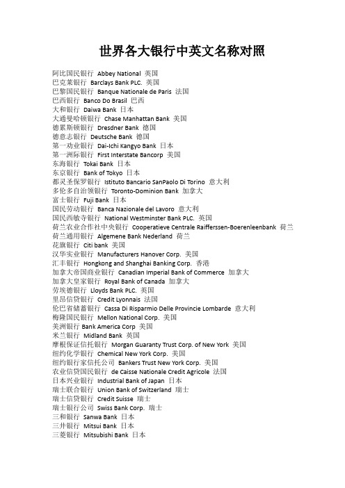 世界各大银行中英文名称对照