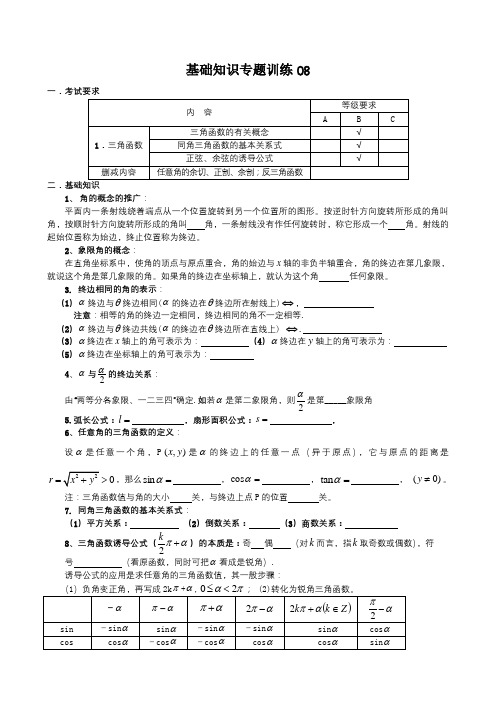 江苏省通州艺术中学高三数学艺术班基础知识专题训练08(无答案)