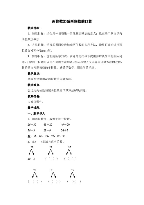 青岛版数学二年级下册《两位数加减两位数的口算》