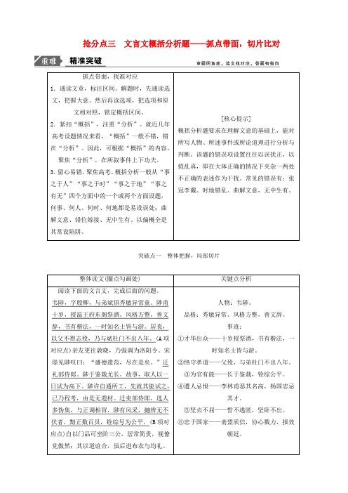 2019年高考语文高分技巧二轮复习专题：五抢分点三文言文概括分析题讲义(含解析)