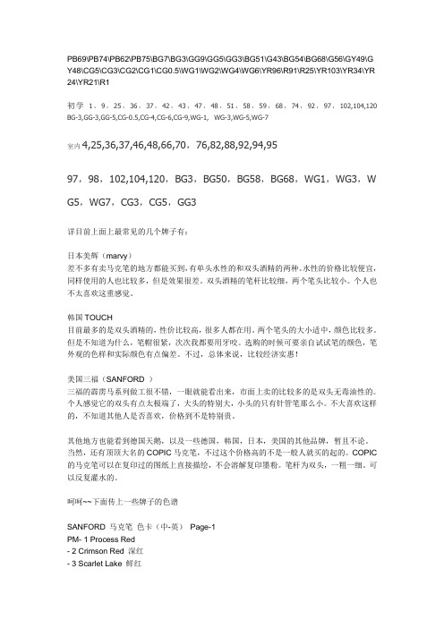 马克笔 号码