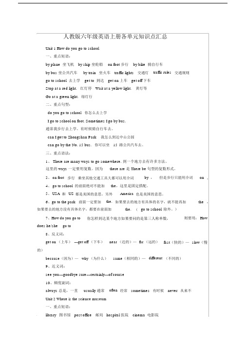 人教版六年级英语上册各单元知识点汇总.doc