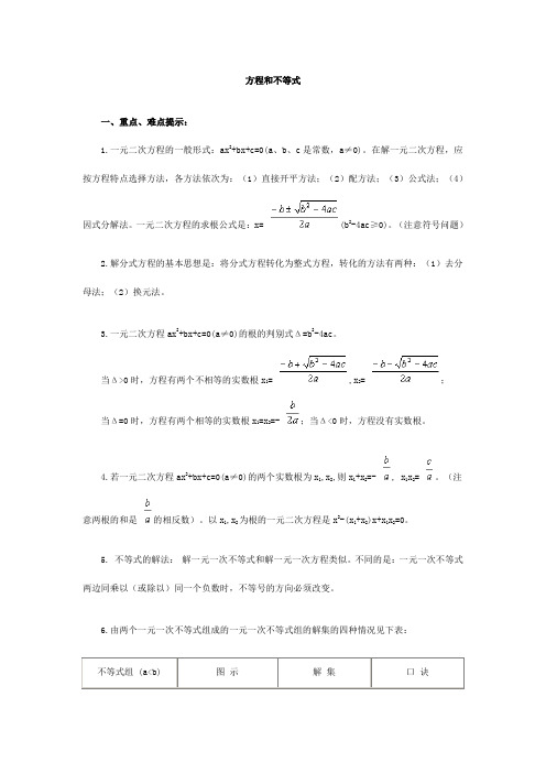 方程和不等式总结与经典例题