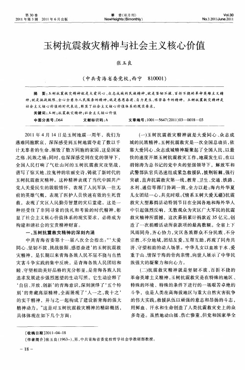 玉树抗震救灾精神与社会主义核心价值