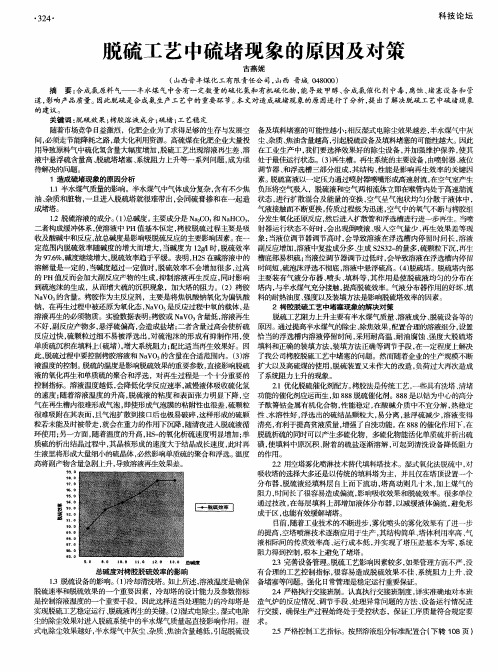 脱硫工艺中硫堵现象的原因及对策