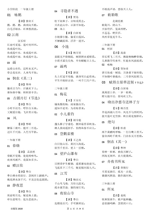部编版小学到初三课内古诗2020