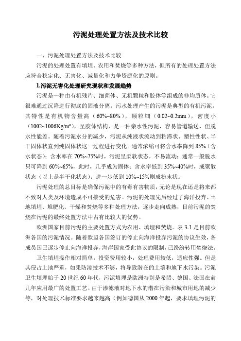 污泥处理处置方法及技术比较