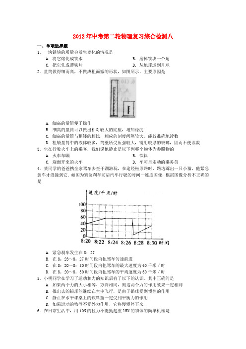 中考物理第二轮复习综合检测试题8 人教新课标版