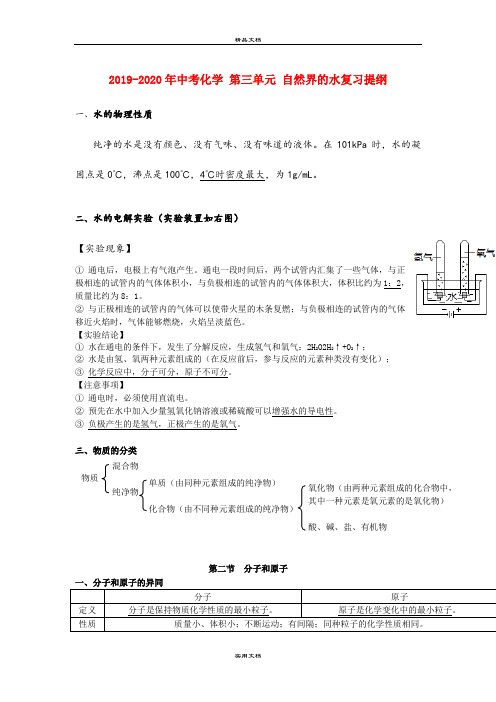 中考化学 第三单元 自然界的水复习提纲