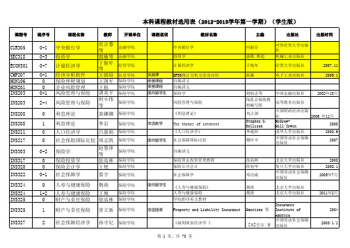 2012—2013学年度第一学期课程—教材选用表(学生版)