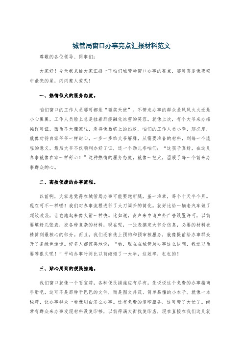 城管局窗口办事亮点汇报材料范文