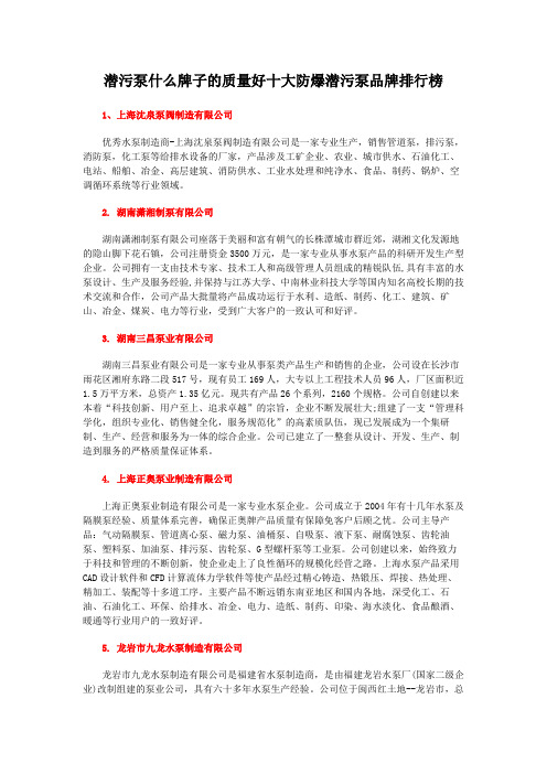 潜污泵什么牌子的质量好十大防爆潜污泵品牌排行榜