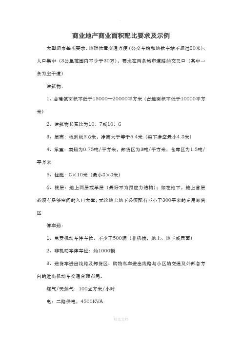 商业地产商业面积配比要求及示例
