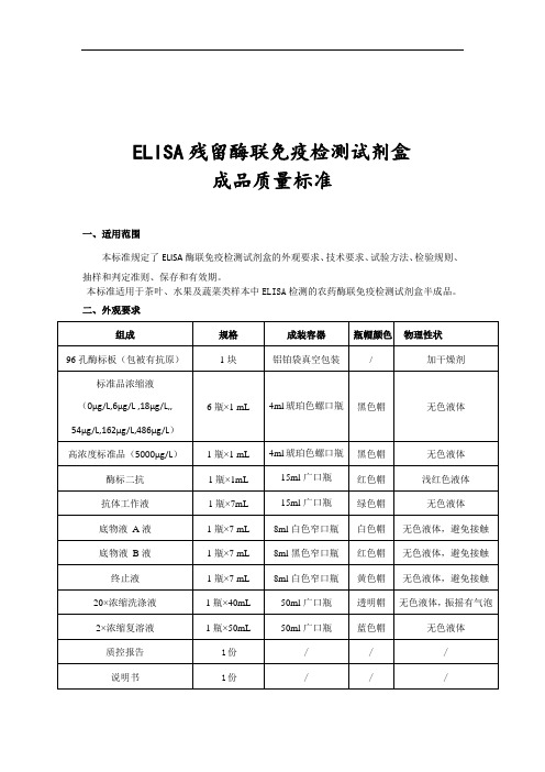 ELISA试剂盒项成品质量标准