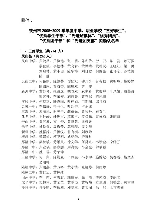 钦州市2008-2009学年度中学