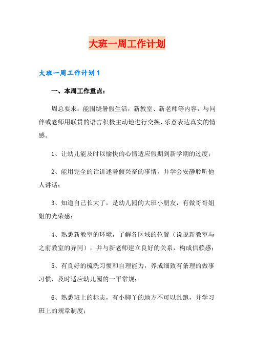 大班一周工作计划