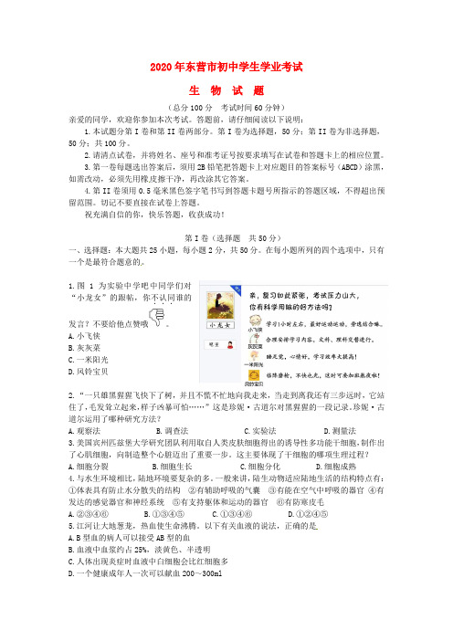 山东省东营市2020年中考生物真题试题(含答案)