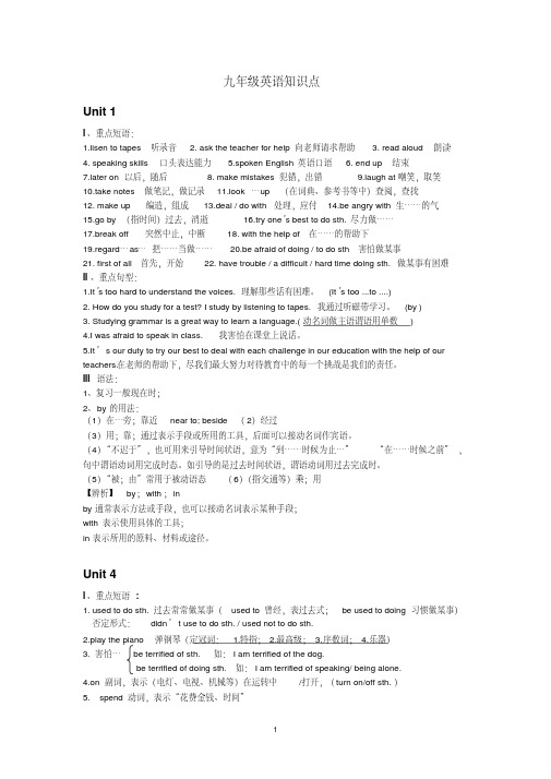 人教版九年级英语重点知识梳理词汇_短语句型语法