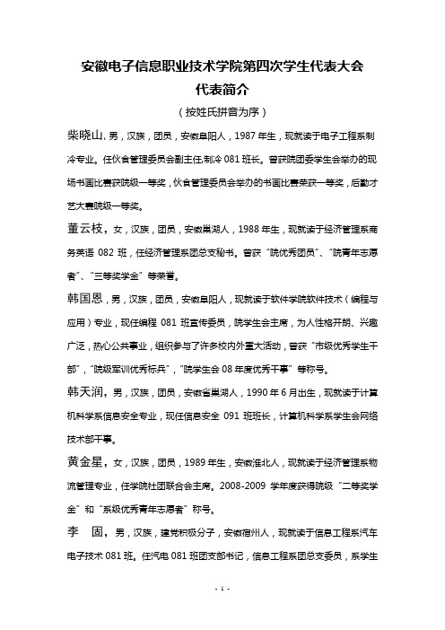 代表简介模板