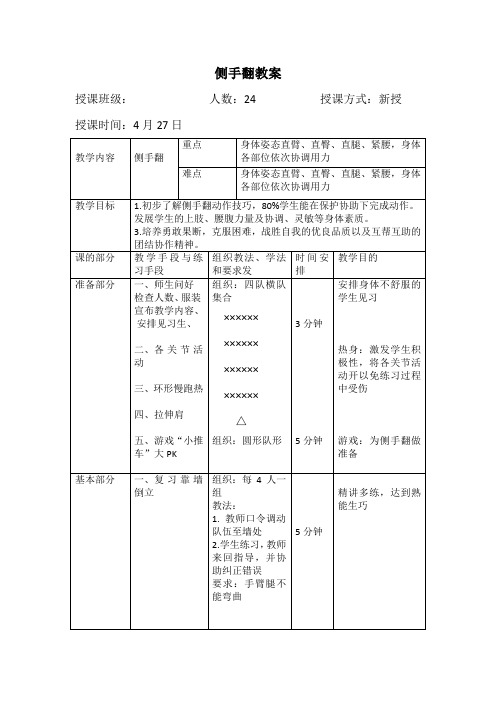 人教新课标小学体育五至六年级《体操类运动 4.技巧 4.侧手翻》优质课教学设计_3