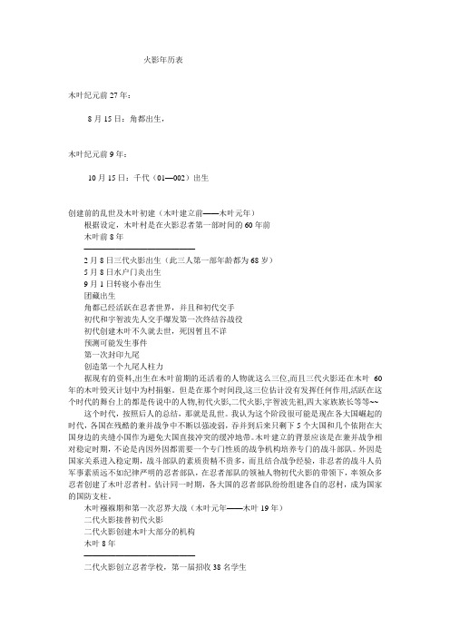 火影年历表