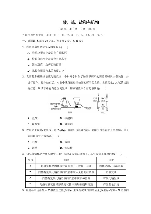 浙教版科学中考单元专题复习  酸、碱、盐和有机物