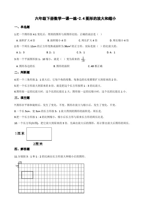 六年级下册数学一课一练-2.4图形的放大和缩小 北师大版(含答案)