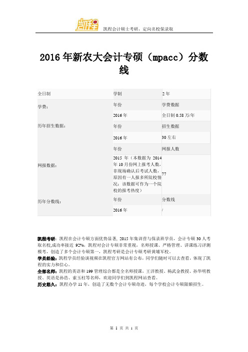2016年新农大会计专硕(mpacc)分数线