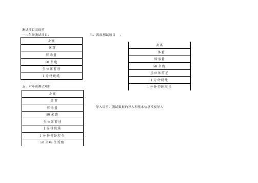 测试项目及评分表