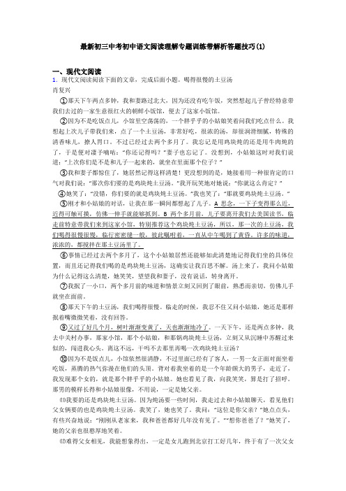 最新初三中考初中语文阅读理解专题训练带解析答题技巧(1)