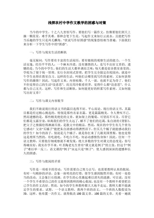 浅探农村中学作文教学的困惑与对策