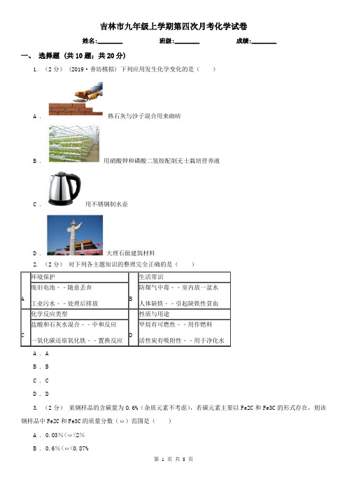 吉林市九年级上学期第四次月考化学试卷