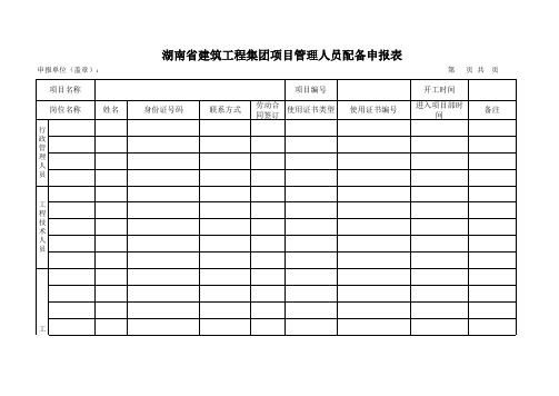 项目管理人员配备申请表
