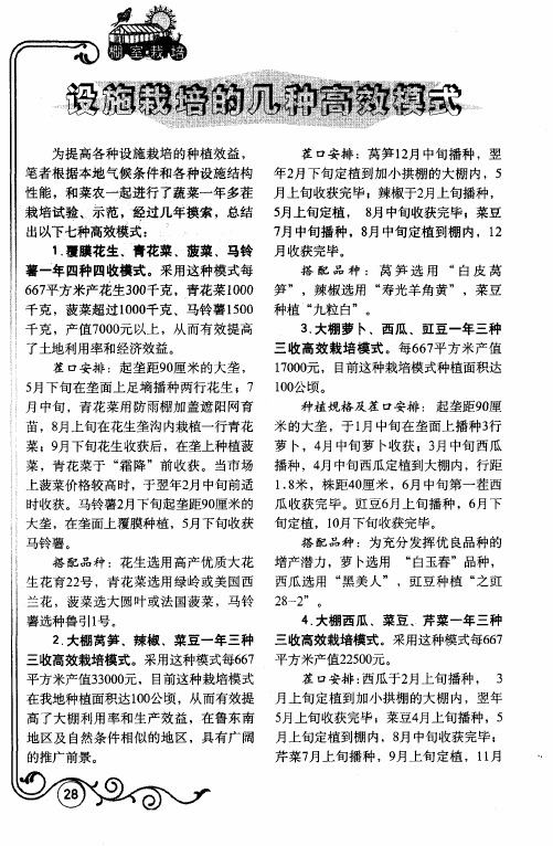 设施栽培的几种高效模式