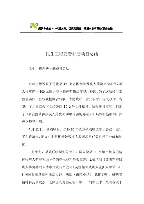 民生工程药费补助项目总结