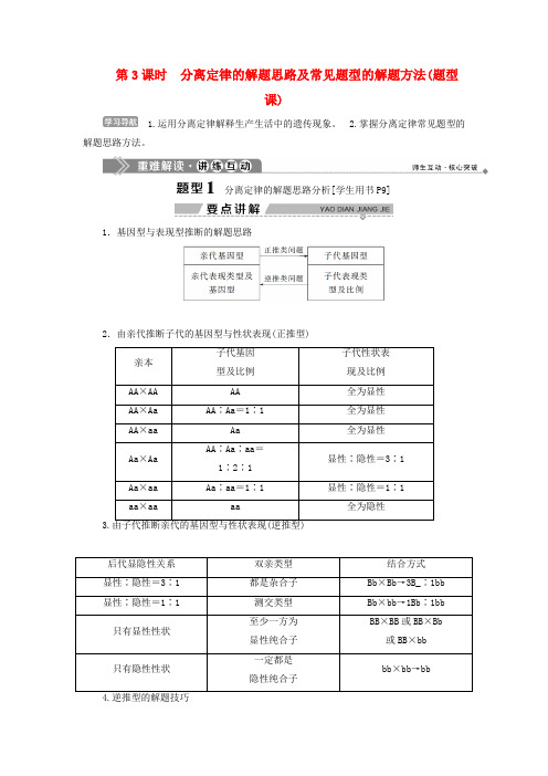 2019-2020学年高中生物 第一章 孟德尔定律 第一节 分离定律 第3课时 分离定律的解题思路及