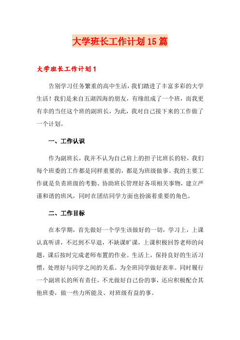 大学班长工作计划15篇