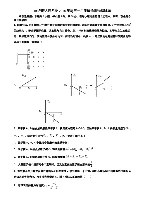 临沂市达标名校2018年高考一月质量检测物理试题含解析
