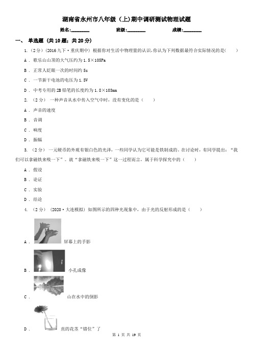 湖南省永州市八年级(上)期中调研测试物理试题