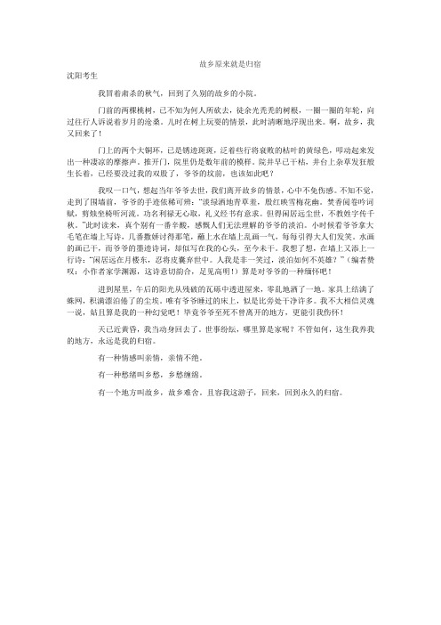 沈阳市中考满分作文-2011年