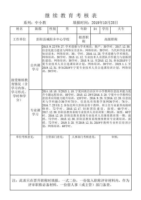继续教育考核登记表