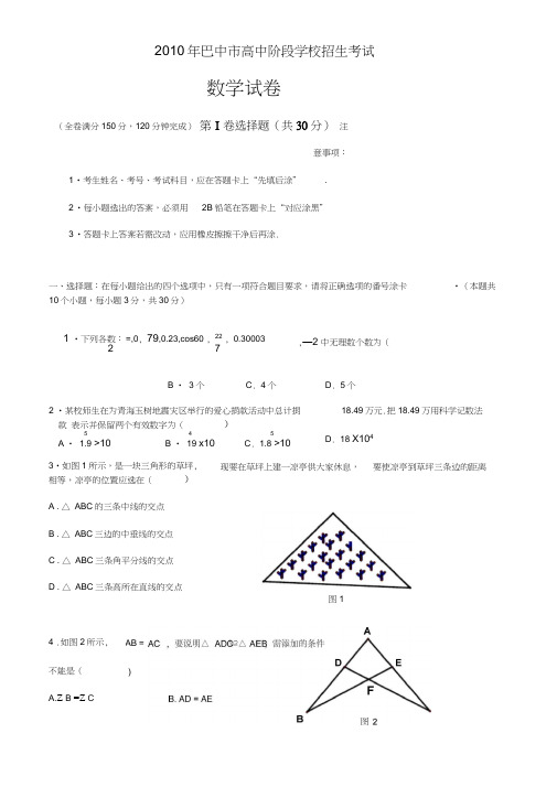 2010年各中考数学试题9套打包四川巴中