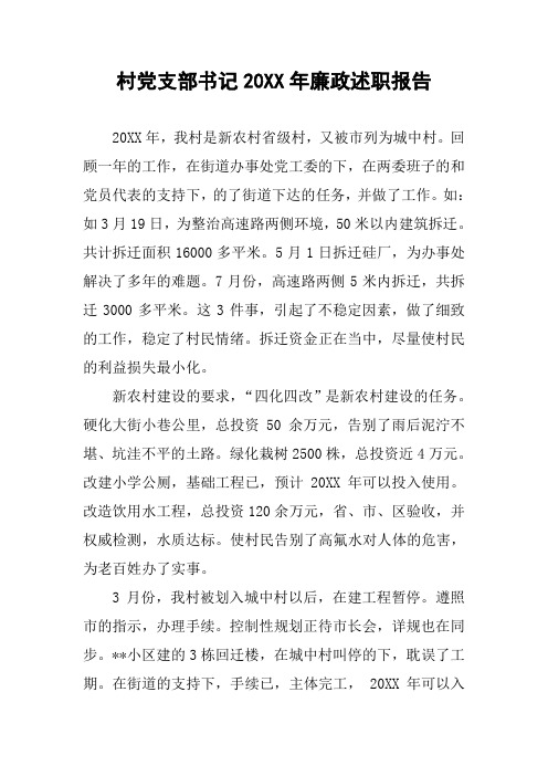 村党支部书记20XX年廉政述职报告