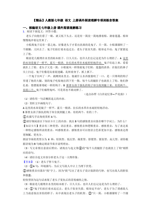 【精品】人教版七年级 语文 上册课外阅读理解专项训练含答案