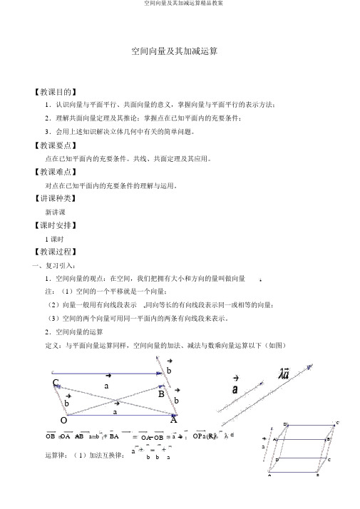 空间向量及其加减运算精品教案