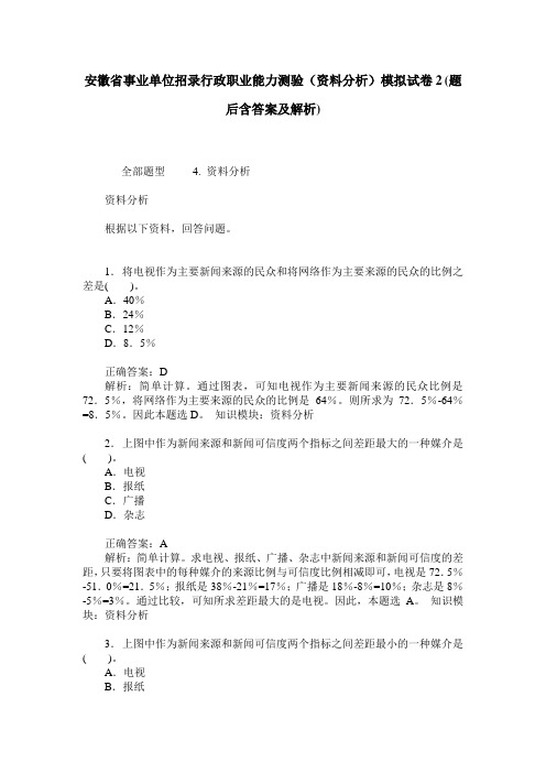 安徽省事业单位招录行政职业能力测验(资料分析)模拟试卷2(题后
